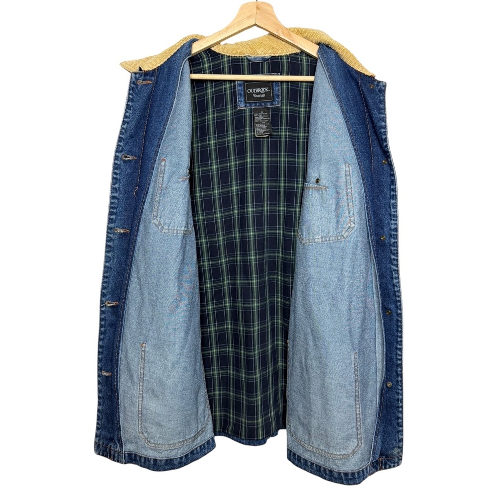 Vintage Denim Chore Barn Field Utility Coat Corduroy Collar Patch Pocket Rugged - Picture 4 of 6